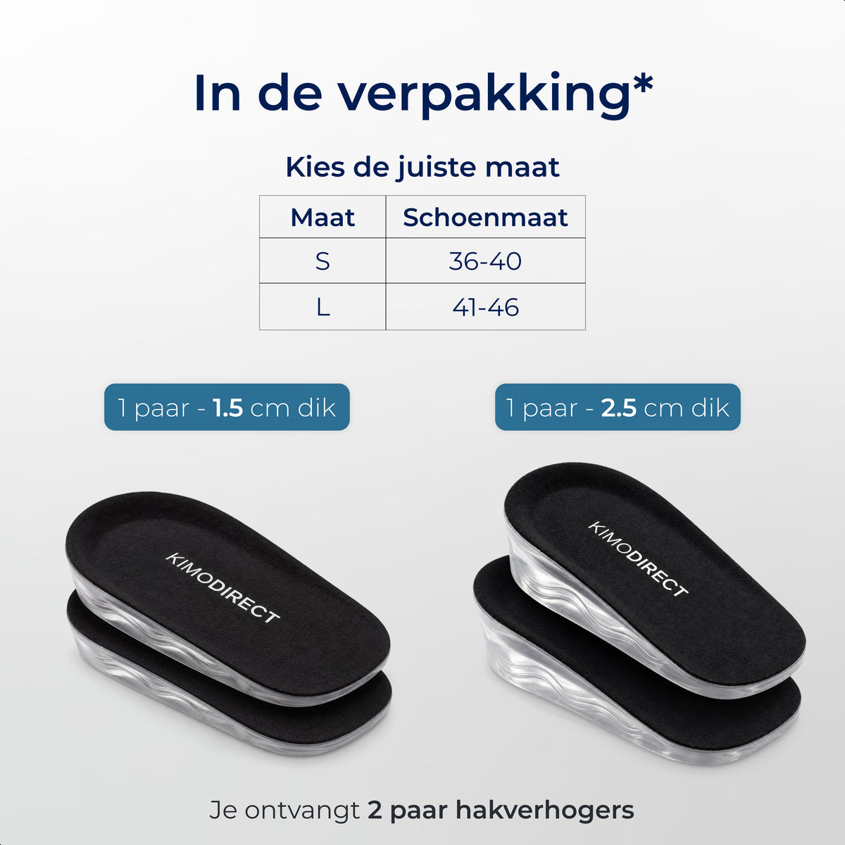 KIMO DIRECT Hakverhoger 2 paar - Hoogte 1.5cm en 2.5cm