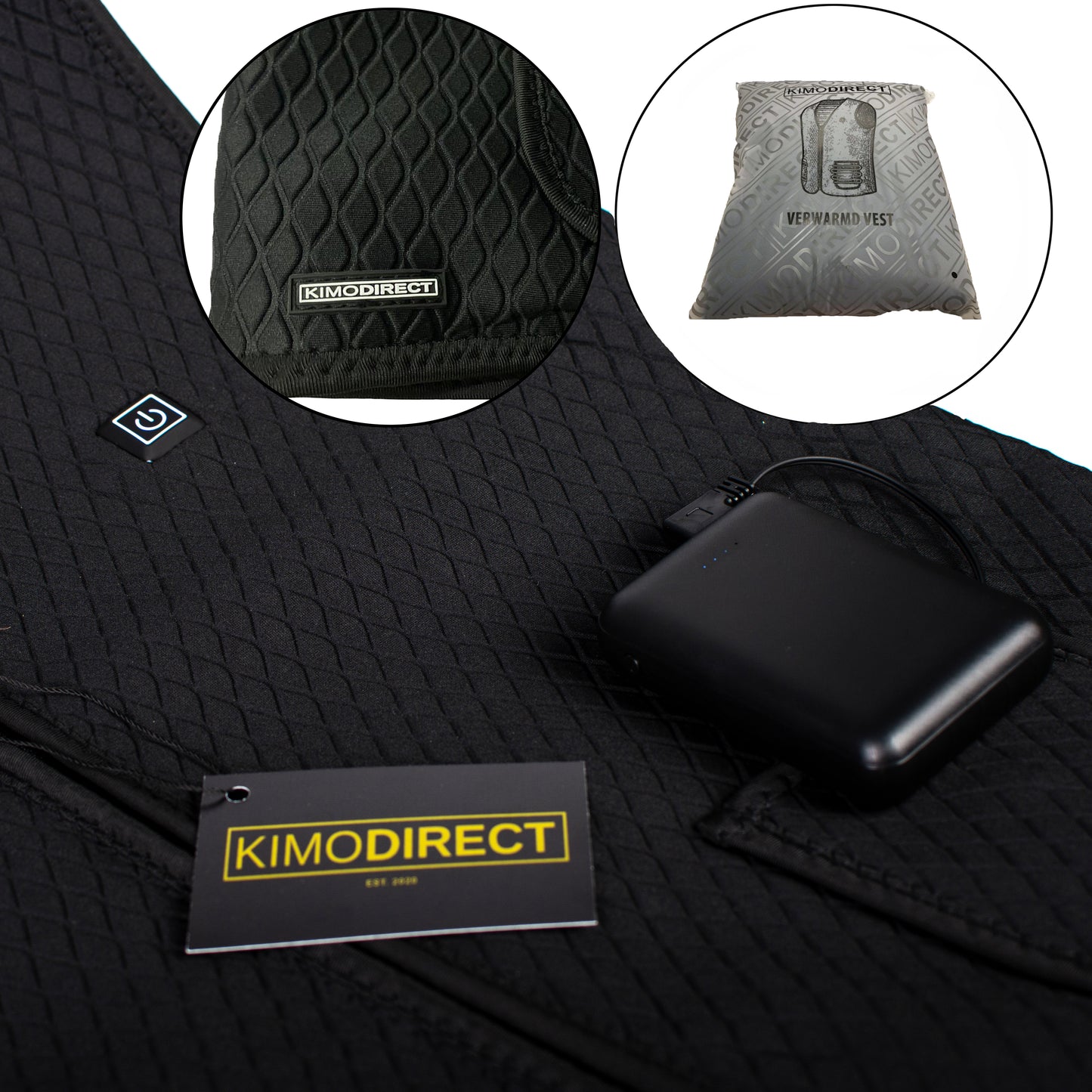 KIMO DIRECT Verwarmde Bodywarmer met 10.000 mAh Powerbank - Massage Vest - Two Sizes Fit All - Unisex - KIMO DIRECT