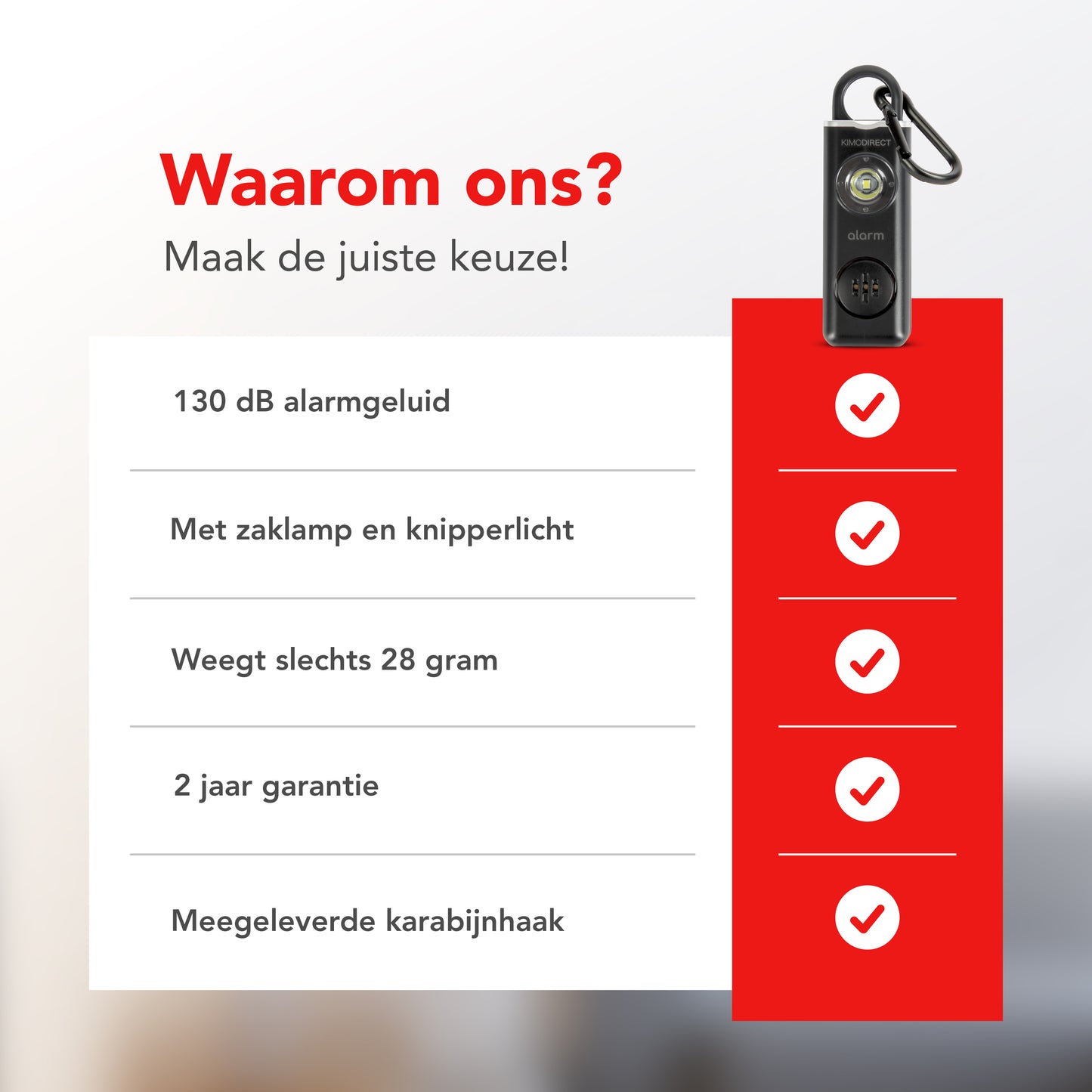KIMO DIRECT Persoonlijk Alarm met Karabijnhaak