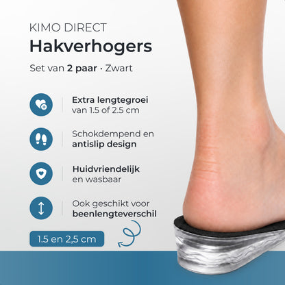 KIMO DIRECT Hakverhoger 2 paar - Hoogte 1.5cm en 2.5cm