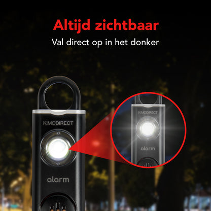 KIMO DIRECT persoonlijk alarm sleutelhanger met zaklamp, altijd zichtbaar in het donker