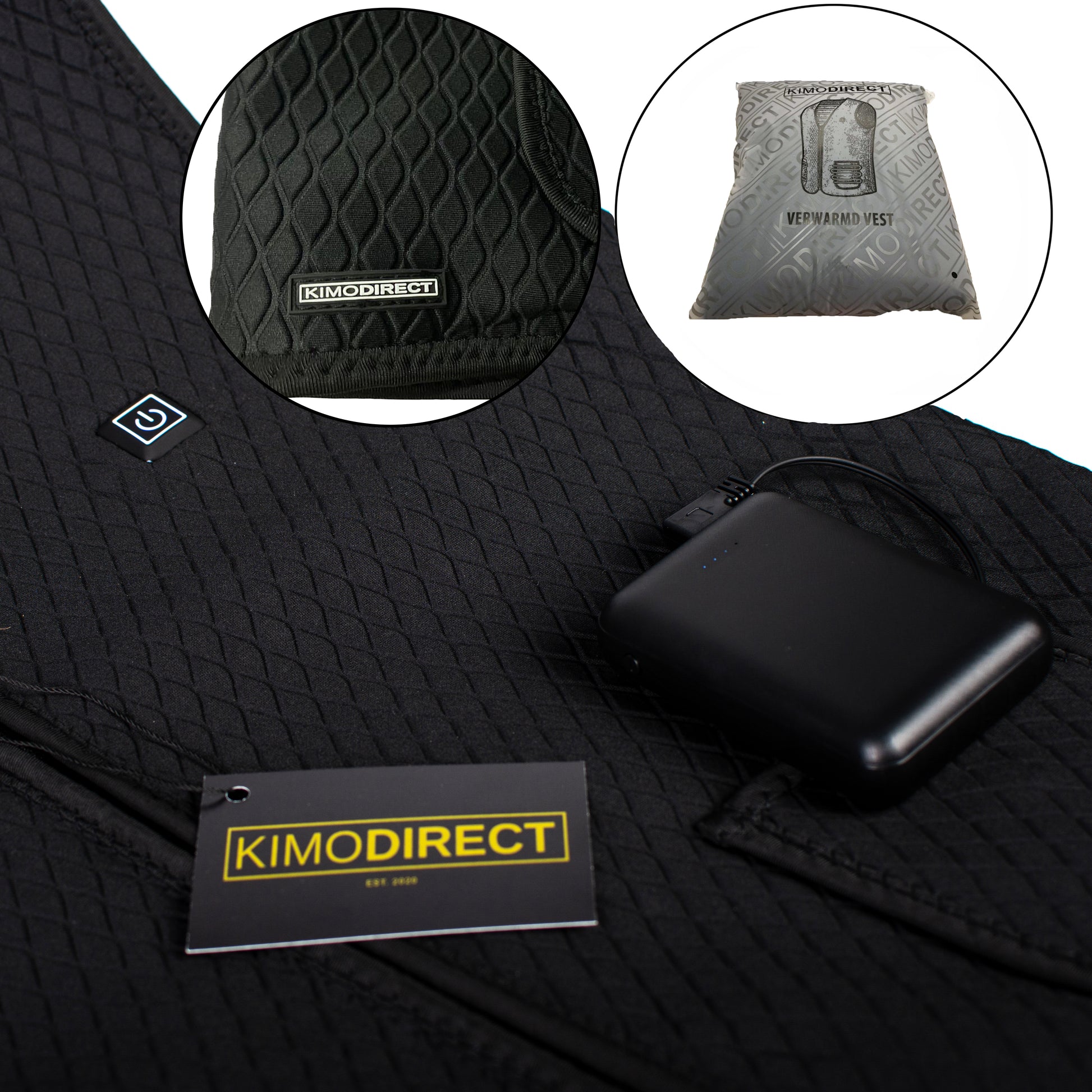 KIMO DIRECT Verwarmde Bodywarmer met 10.000 mAh Powerbank - Voor Motor/Ski/Kamperen/Vissen - Unisex - KIMO DIRECT