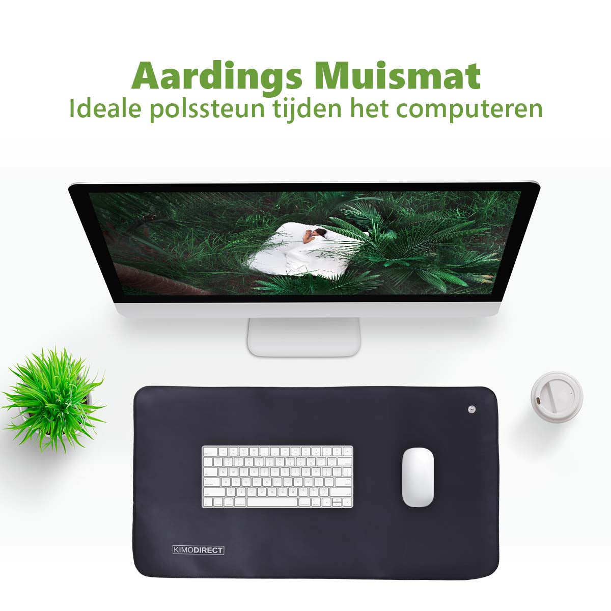 KIMO DIRECT Aardingsmat - 33x60 cm - Muismat - Aarding - Antislip Mat - Bureaumat - Natuurlijk Genezen - Leder - Zwart - KIMO DIRECT