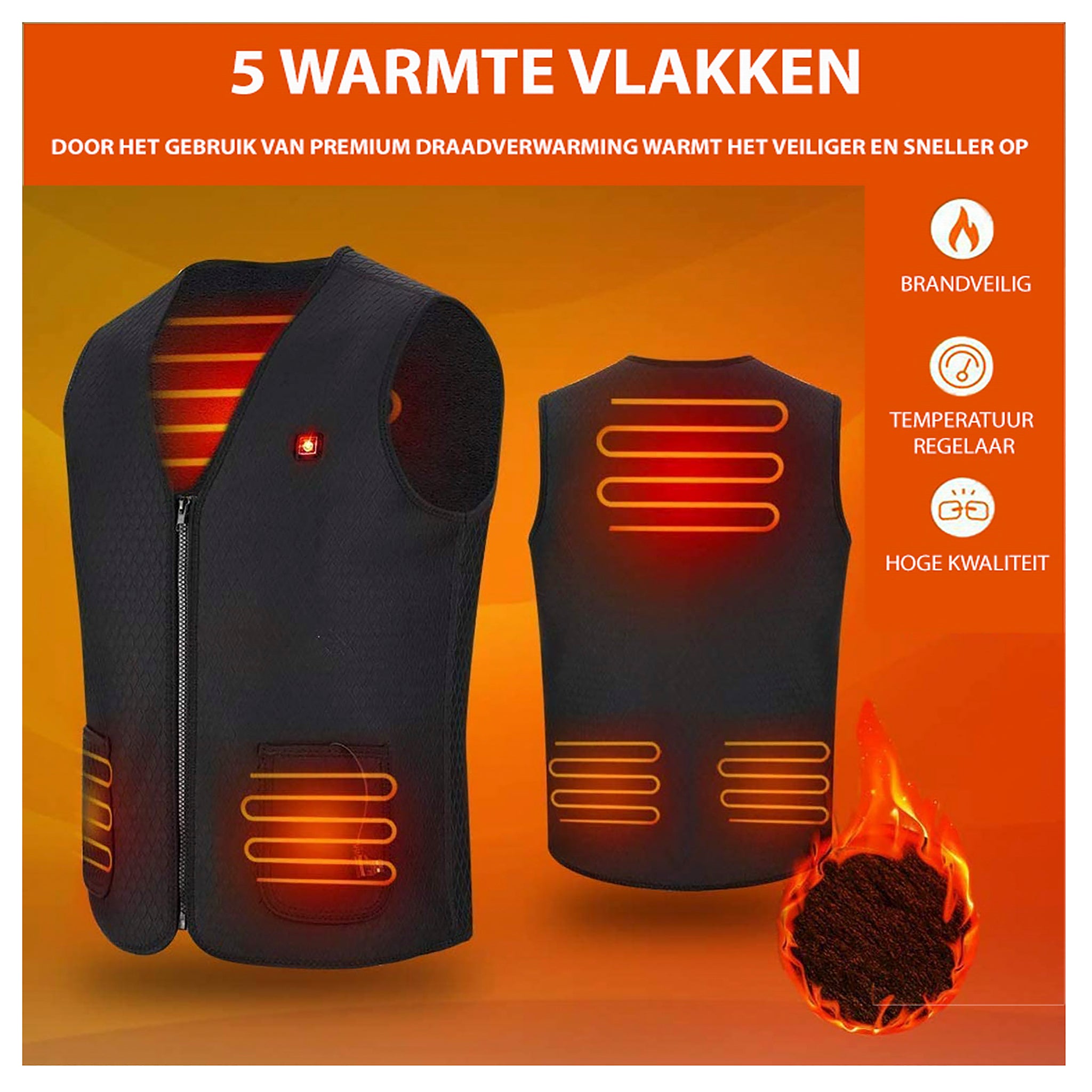 Elektrisch Verwarmd Vest, USB 3 Versnellingen Wasbaar Verwarmingsjack voor Heren Wintersport Bedankt Dagcadeau (M