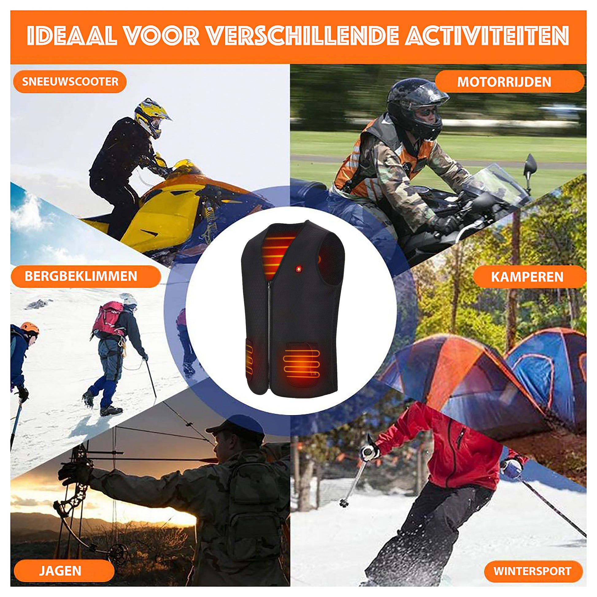 KIMO DIRECT Verwarmde Bodywarmer met 10.000 mAh Powerbank - Voor Motor/Ski/Kamperen/Vissen - Unisex - KIMO DIRECT