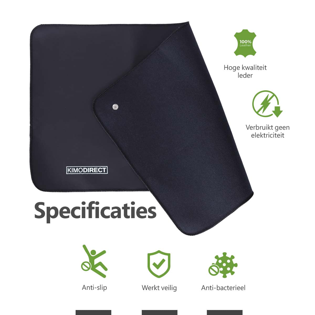 KIMO DIRECT Aardingsmat - 33x60 cm - Muismat - Aarding - Antislip Mat - Bureaumat - Natuurlijk Genezen - Leder - Zwart - KIMO DIRECT
